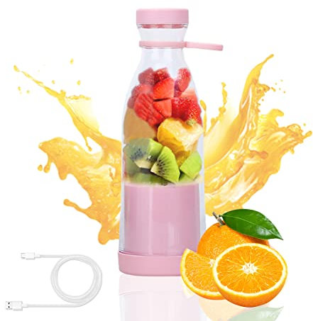 Portable Blender, Blender Smoothie Makers Mini Jug Blenders Personal Fresh Juice Blender Bottle USB Rechargeable Milk Shakes 350ml Travel Gym Office (Pink)