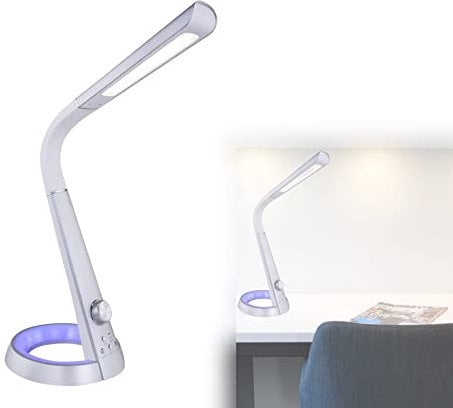 bmf-versand® Schreibtischlampe LED Farbwechsel – Schreibtischleuchte Warmweiß bis Kaltweiß Dimmbar – Nachttischleuchte Schlafzimmer Silber – Nachttischlampe inkl. Nachtlicht RGB