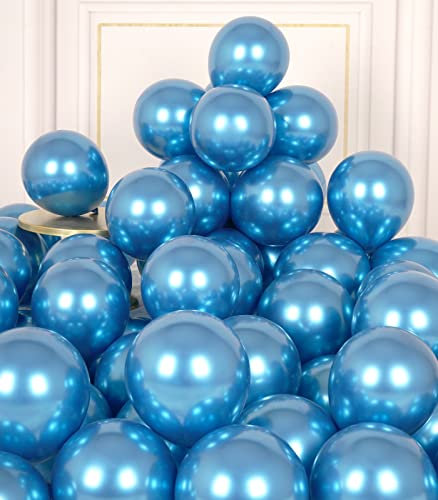 AULE Kleine Luftballons Blau Metallic: 50 Stück 5 Zoll Luftballon Klein Blaue Helium Ballons Blau Latex Ballon für Baby Shower Gender Reveal Graduation Geburtstag Deko