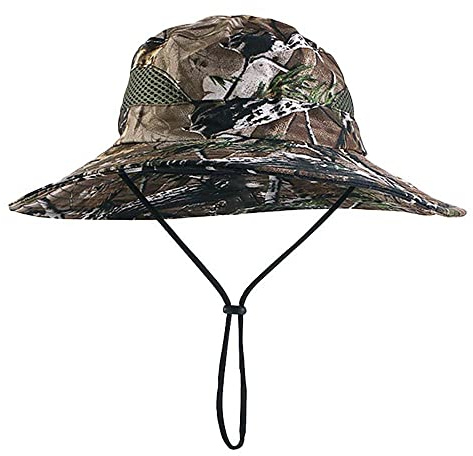 Sonnenhut Kinder 52-55CM Camouflage Sonnenhut UV-Schutz Breite Krempe Boonie Fischerhut Wanderhut Adjustable Bucket Hat mit Kinnband Faltbar Safari Hut Atmungsaktiv Gartenhut