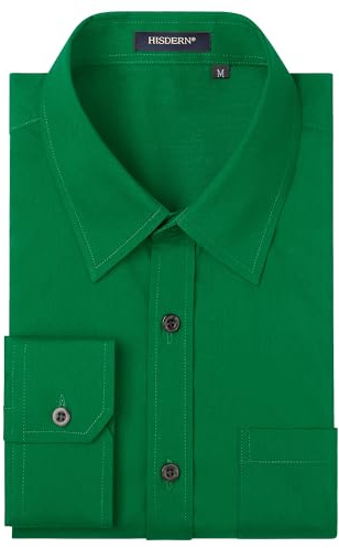 HISDERN Mens Shirts Green Long Sleeve Shirt for Men Formal Dress Shirts Regular Fit Casual Button Shirt XL