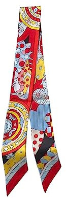 JERLA 100% Maulbeerseide Schal Kopf Haar Band Tasche Griff Wrap Krawatte Bündel Schal Halstuch für Damen, Dream Bird Rot, 33.5×1.97