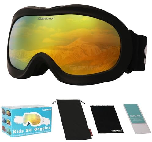 OUTDOORSPARTA Casque pour garçon et fille lunettes de ski compatibles, protection 100% UV (1. Lunette noire, pleine lentille miroir doré)