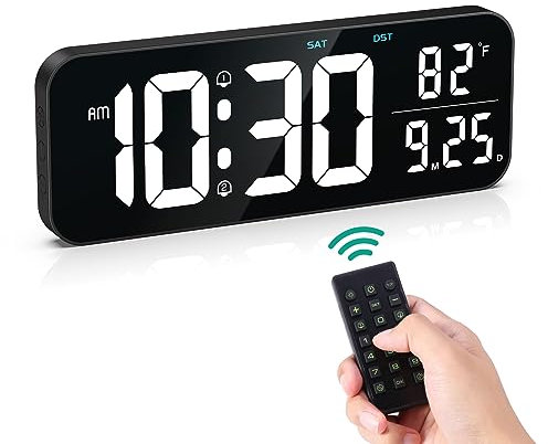 ORIA Digitale Wanduhr, LED Wandwecker, 15,5 Große Anzeige Wall Clock, Datum/Temperatur/Alarmen, 10 Einstellbare Helligkeit, 2m DC-USB Kabel (kein Adapter), für Zuhause, Schlafzimmer, Büro