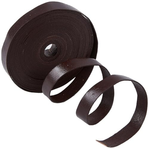 GORGECRAFT 5M Leather Strap Strip 10mm Wide Flat Leather Cord Genuine Leather String Natural Leather Braiding Threads Rope for Bracelets Necklace Jewelry Making Guitar Belts DIY Braided Craft, Coffee