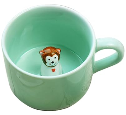 soulnioi Cute Green Mug 3D Animal Ceramic Coffee Tea Cup with Handle, Handmade Animal Figurine 230ml Ceramics Cup for Coffee,Tea,Milk, Gift for Birthdays/Graduation/Valentines/Weddings (Monkey)