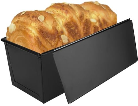 YAYODS 1lb Loaf Tin with Lid, Non Stick Pullman Loaf Tin with Cover, Bread Tin Toast Mold Corrugated loaf Pan for Oven Baking, Black (22.5x11x9.5CM)