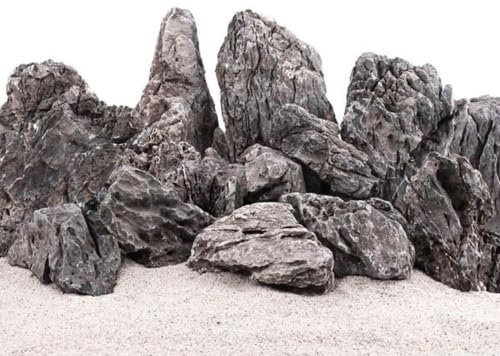 AquaOne Aquarium Steine Mini Landschaft I Natursteine Seiryu 1 Stück 8-14kg I Aquascaping Gestein für Tank I Felsen Dekoration Pagode Rückwand I Deko Aquascape grau