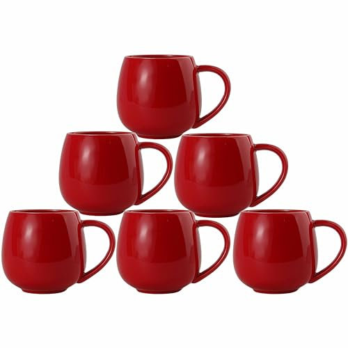 superyes Christmas Red Coffee Mugs Set of 6 for Latte Cappuccino Cup Ice Cream Hot Chocolate 12oz Solid