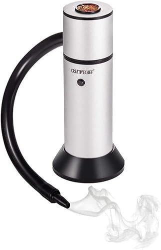 CREATIVECHEF SG16 Pistolet à fumée portable pour aliments et cocktails – Infuseur en alliage d'aluminium avec copeaux de bois, 16 x 6,6 cm, argenté