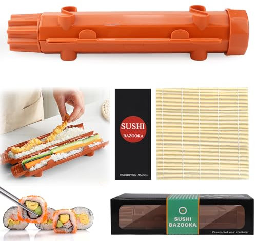 CHRI Sushi Maker Bazooka,Sushi Set zum Selber Machen, Sushi Roller Maker Sushimaker Bazooka und Bambusmatte for Anfänger (Orange)