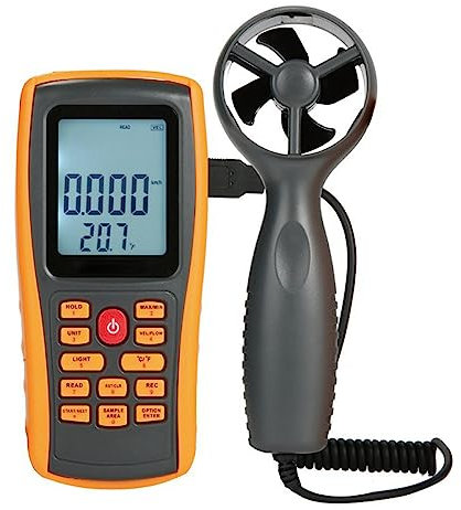 Digital Anemometer Tester, Hot Wire Anemometer Handheld Wind Speed Anemometer with Wind Sensor, CFM/CMM Air Flow Velocity Meter with Backlight LCD Display