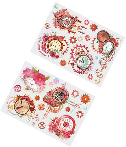 2 Stück DIY Aufkleber Uhr Blumenthema für Handbuch, Planer, Tagebuch, Umschlag, Album (Rot)