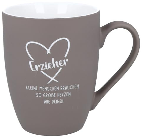 Spruchreif | Soft-Touch Tasse Taupe Erzieher – Beidseitig gravierte Tasse mit Spruch | Geschenk für Erzieher zum Abschied oder Geburtstag | 350 ml