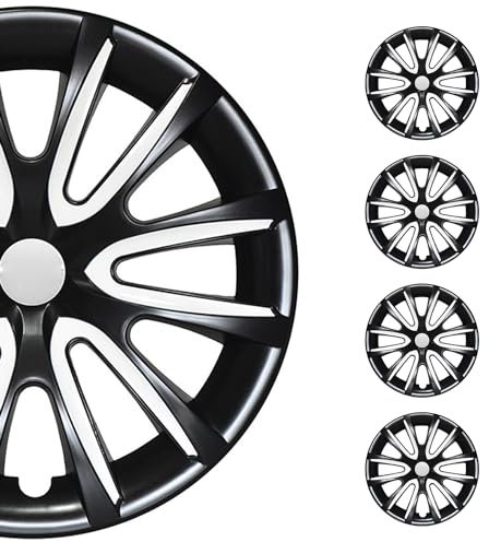 OMAC 4X Radkappen Radzierblenden Radblenden 14 Zoll Stahlfelgen Glänzend Schwarz-Weiß