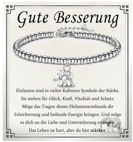FAOMZQ Gute Besserung Geschenke, Gute Besserung Geschenk für Frauen, Elefant Armband zur Besserung Genesung für Mama Oma Tante Tochter Enkelin Nichte Patentochter Kollegin