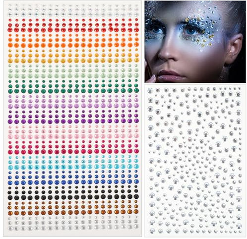 1225Pcs Self-Adhesive Face Gems Glitter Face Rhinestones Stickers Face Gem Stick On Face Eye Nail Body Nail Hair Face Jewels Face Gem Stickers Festival Makeup Rhinestones for Women Girls