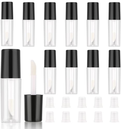 JJUNW 10 Stück Leere Tuben Lip Gloss Tubes, Mini-transparente nachfüllbare leere Tuben, 1.2ml Kosmetik Behälter für Lipgloss Kosmetik Make-up(schwarz)
