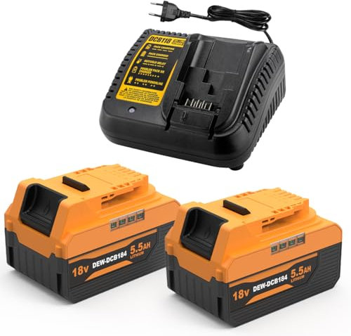 XNJTG 18V 5,5Ah Batteria di ricambio per Dewalt DCB184 con caricabatterie 18V DCB118 Compatibile con Dewalt batteria DCB184 DCB180 DCB181 DCB182 DCB200 DCB201