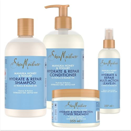 SheaMoisture Haarpflege-Bundle Manuka Honey & Yoghurt mit Shampoo 1x 384 ml, Spülung 1x 384 ml, Protein Treatment 1x 355 ml, Leave-In 1x 237 ml für extrem trockenes Haar - 4 Stück