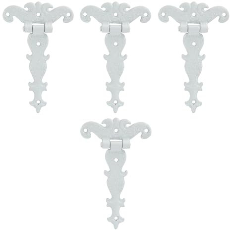 Cjueiom 4Pcs T Hinges Heavy Duty, 3 Inch White Gate Hinges, Fancy Door Hardware for Wood Barn, Shed, Cabinet, Fence