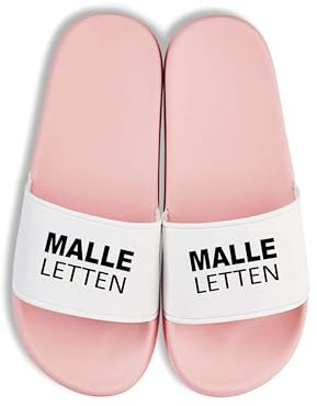 NIMAMA Malle Letten Badelatschen - Mallorca Statement Flip Flops Badeschuhe Unisex - Badesandalen & Hausschuhe für Damen & Herren mit lustigem Spruch - Rosa/Weiss - 36/37