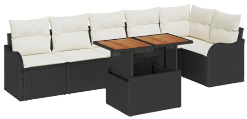 vidaXL Garten-Sofa-Set 7 STK. 6-Sitzanzahl Schwarz und Creme | Stell es so zusammen, wie es dir gefällt, Sieht super aus und hält lange, Passt sich perfekt an unebene Böden an