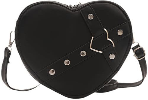 MUNSKT Dirndl Herztasche, Bayrische Trachtentasche in Herzform für Damen & Mädchen, Praktische Schultertasche für Oktoberfest & Karneval, Schwarz