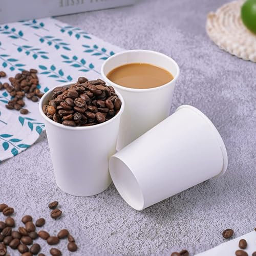 200 X 7oz Single Wall White Paper Cups for Hot & Cold Drinks Premium Disposable Coffee/Tea Paper Cups Perfect for Your Home, Café, Work, Parties or Outdoors (200, 7oz)