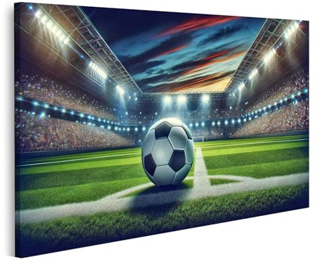 islandburner Bild auf Leinwand Fußballspiel im Stadion bei Flutlichtabendstimmung Bilder Wandbilder Poster