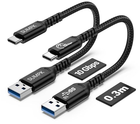 SUMPK Android Auto & CarPlay USB C Kabel 10Gbps 30cm (2-Pack, Schwarz), USB 3.1 Gen 2 Typ C Kabel mit 3A Schnellladen Kompatibel für iPhone 16/15 Pro/Samsung Galaxy S24/S23/SSD