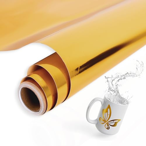 AULEEP Gold Permanent Vinyl Sheets for Cricut, 12'' x 10 FT Self Adhesive Vinyl Roll for Cricut, Vinyl Permanent for Mug Cup, Window, DIY Crafts, Suitable for Silhouette & Cameo