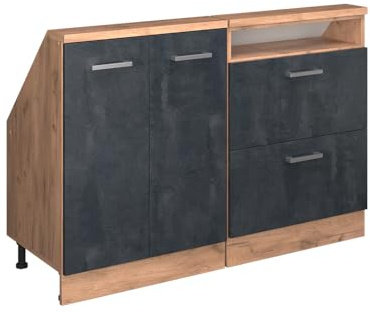 Vicco Dachschrägenschrank-Set Rion, Schwarz Beton/Goldkraft Eiche | B120 x T46 cm, 2er Set, platzsparend für Dachschrägen