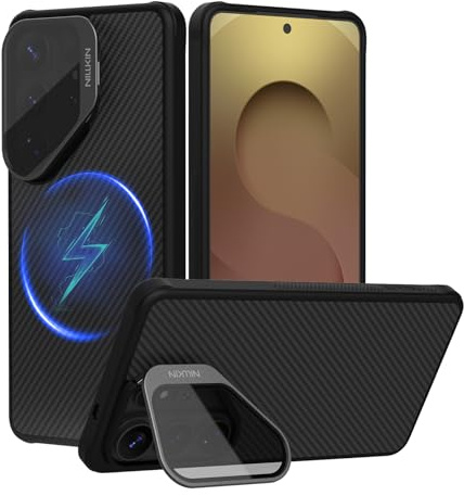 Nillkin Aramidfaser Magnetisch Case für Samsung Galaxy S26 Ultra Kompatibel mit MagSafe, Transparent Kameraschutz Ständer Handyhülle Rückseite Dünn Stoßfeste Schutzhülle, Schwarz