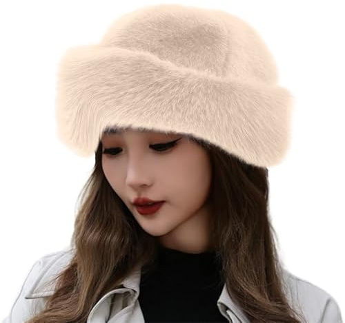 Fellmütze Damen Pelzmütze mit Kunstfuchs-Bommel, Weiche Plüsch Wintermütze für Damen Russenmütze, Warme Russische Mütze Fischerhut für Skifahren, Reisen & Outdoor