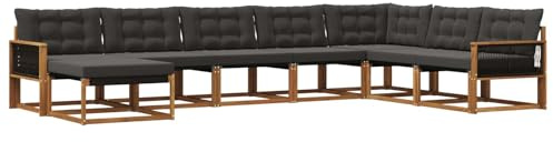 vidaXL Outdoor-Sofagarnitur mit Kissen 8 pcs Natürlich und Schwarz, Moderne Garten-Sofa-Set, robuster Akazienholz, Bequeme Liege, stilvolle Freizeitmöbel für draußen