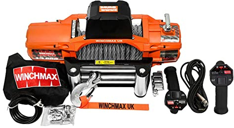 WINCHMAX 13500lb / 6123kg ‘SL-Serie’ Original orange 24v elektrische Winde. 24 m x 9,5 mm verzinktes Stahldrahtseil, 3/8 Zoll Gabelkopfhaken, Rollenführung. Drahtlose Doppelfernbedienung