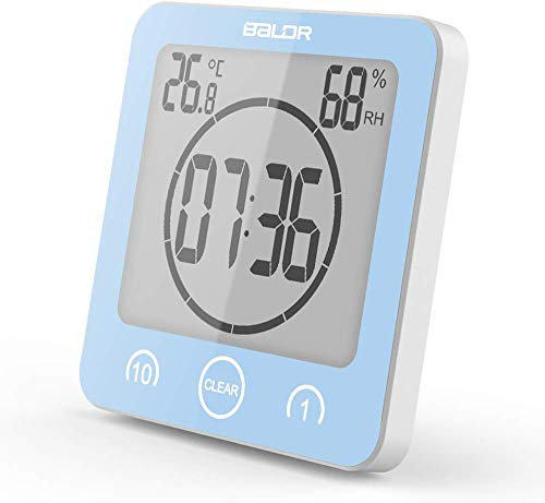 FXxswey LCD Reloj de Ducha Digital, Reloj de baño Reloj de Ducha Impermeable Reloj Temporizador Temperatura Humedad Pared Ducha Reloj Reloj Temporizador de Cocina (Azul)