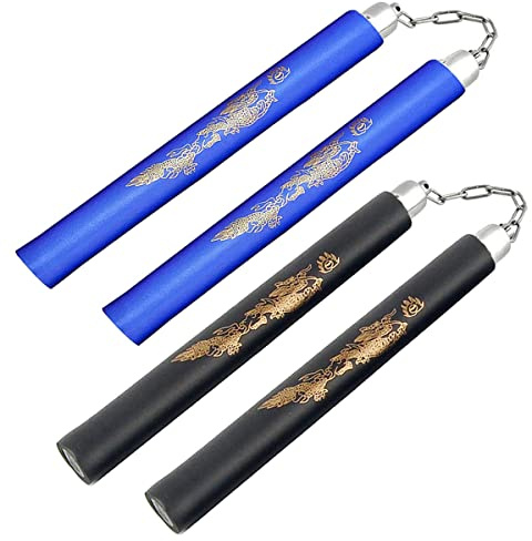 Fayscingo Nunchakus de Espuma Nunchucks de Entrenamiento Portátil Artes Marciales Nunchakus para Niños Adultos y Principiantes (Negro+Azul)