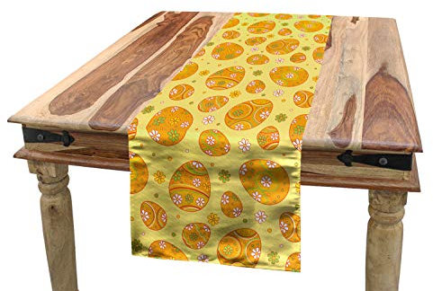 ABAKUHAUS Ostern Tischläufer, Fröhliche Feiertags-Gänseblümchen, Esszimmer Küche Rechteckiger Dekorativer Tischläufer, 40 x 180 cm, Orange Gelb Grün