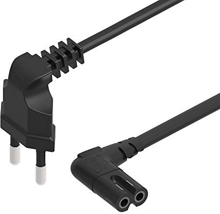 2M Cable de Alimentación EU 2 Enchufe a 90 Grados en el Ángulo Recto IEC C7 Gráfica 8, Aplicable a Philips, LG Sonisharp Panasonic LED TV Sky TV, Sky High Tech TV Negro