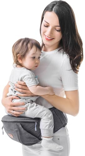 SUNVENO Baby Hüftsitz kleinkind Ergonomische babytrage neugeborene Baby Hüftsitz babytrage ab geburt Babycare Tragetuch Baby Neugeborene Vordertrage für 0-20 kg Baby, Grau