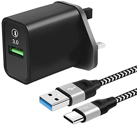 Fast UK Charger for Samsung Galaxy A71 5G A70 S21 Plus Ultra S20 FE/S10E A90 A30 M31S M51,Tab S7 S7+ S3 S4 S5e S6,Huawei P20 P30 P40 Lite Pro,Mate 20,QC3.0 Wall Main Plug Travel Adapter+2M USB C Cable