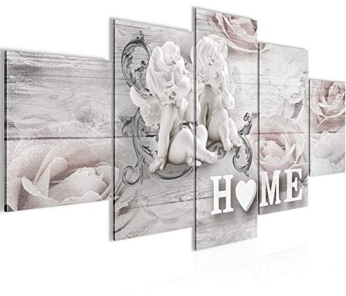 Runa Art - Tableau Bois De Maison 200 x 100 cm 5 parties XXL Decoration Murale Dessin Rose gris 026151b