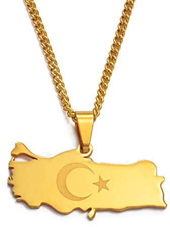LIUZIXI Türkei Karte Anhänger Halskette - Ethnischer Charme Türken Landkarte Flagge Anhänger - Hip Hop Trendy Dünne Kette Schmuck Für Männer Frauen Jahrestag Party Geschenk,Gold