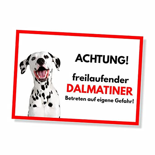 Dalmatiner Freilaufender Hund Dog Schild Spruch Türschild Hundeschild Warnschild Geschenkidee Sicherheitsschild Hund Privatgrundstück Hundewarnung Warnung vor dem Hund