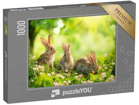 puzzleYOU: Puzzle 1000 Teile „Niedliche Kaninchen auf Einer Frühlingswiese“ – aus der Puzzle-Kollektion Tiere