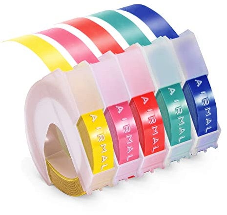Compatible with Dymo Omega Label Tape Replacement 9mm Embossing Tape 3D Vinyl Labels 3D Labels Pink Yellow Red Lake Green Blue for Dymo Junior Omega Home Label Maker 5-Pack
