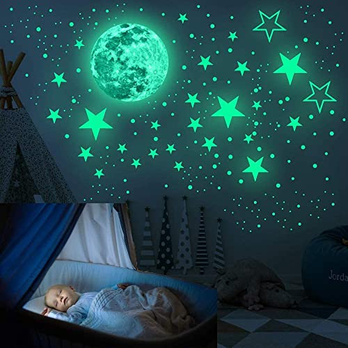 Selbstklebende Leuchtsterne, 433Pcs Sternenhimmel Aufkleber Gowing Stars Shine in the Dark Leuchtsterne Kinderzimmer zur Wanddekoration, Kinderzimmer Schlafzimmer Wohnzimmer Dekor(Grün)
