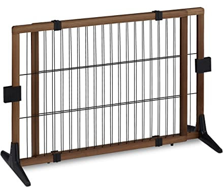 Relaxdays Absperrgitter, ausziehbares Türschutzgitter, ohne Bohren, mit Füßen, HxB: 71x107-172 cm, Hundegitter, braun